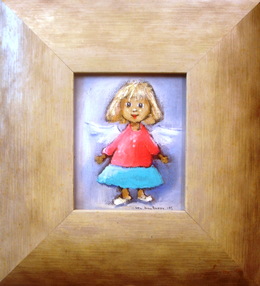 Enkelityttö, 180,- (8x10cm) Taulu sisältää kehyksen! Osta kotimaista taidetta edullisesti Ulla Kauhanen, lahjaideoita, lahja valmistuvalle, syntymäpäivälahja, taulu lahjaksi, ullakauhanen.fi