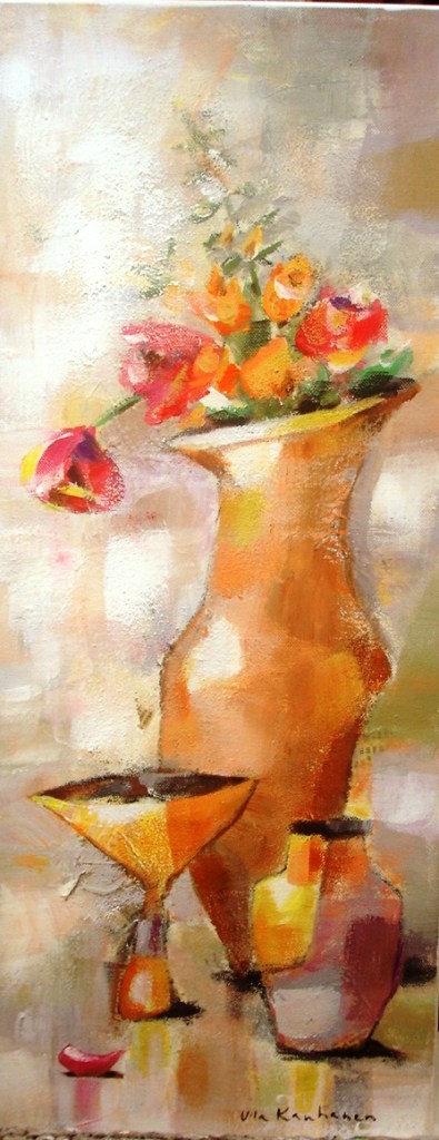 Ruukkuasetelma, 350,- tai 35,-kk  (24x60cm) Osta kotimaista taidetta edullisesti Ulla Kauhanen, lahjaideoita, lahja valmistuvalle, syntymäpäivälahja, taulu lahjaksi, ullakauhanen.fi