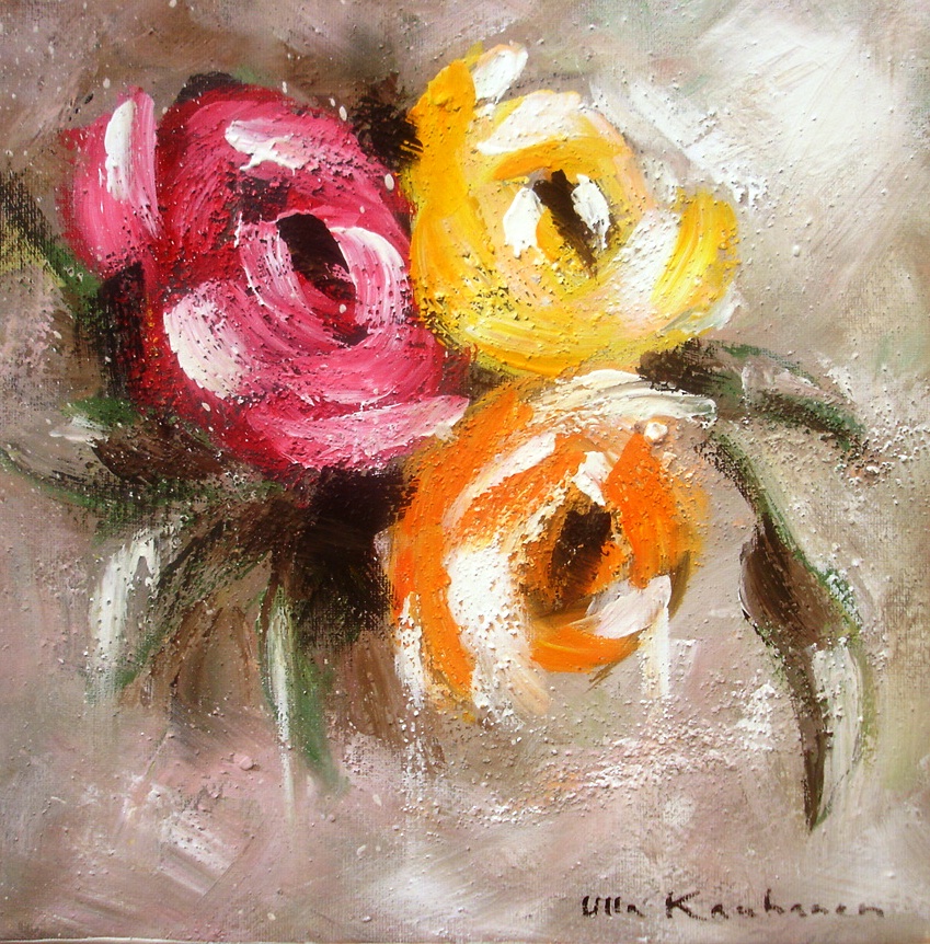 Ruusut, 30x30cm, 180,- (30x30cm) Taulu sisältää kehyksen! Osta kotimaista taidetta edullisesti Ulla Kauhanen, lahjaideoita, lahja valmistuvalle, syntymäpäivälahja, taulu lahjaksi, ullakauhanen.fi