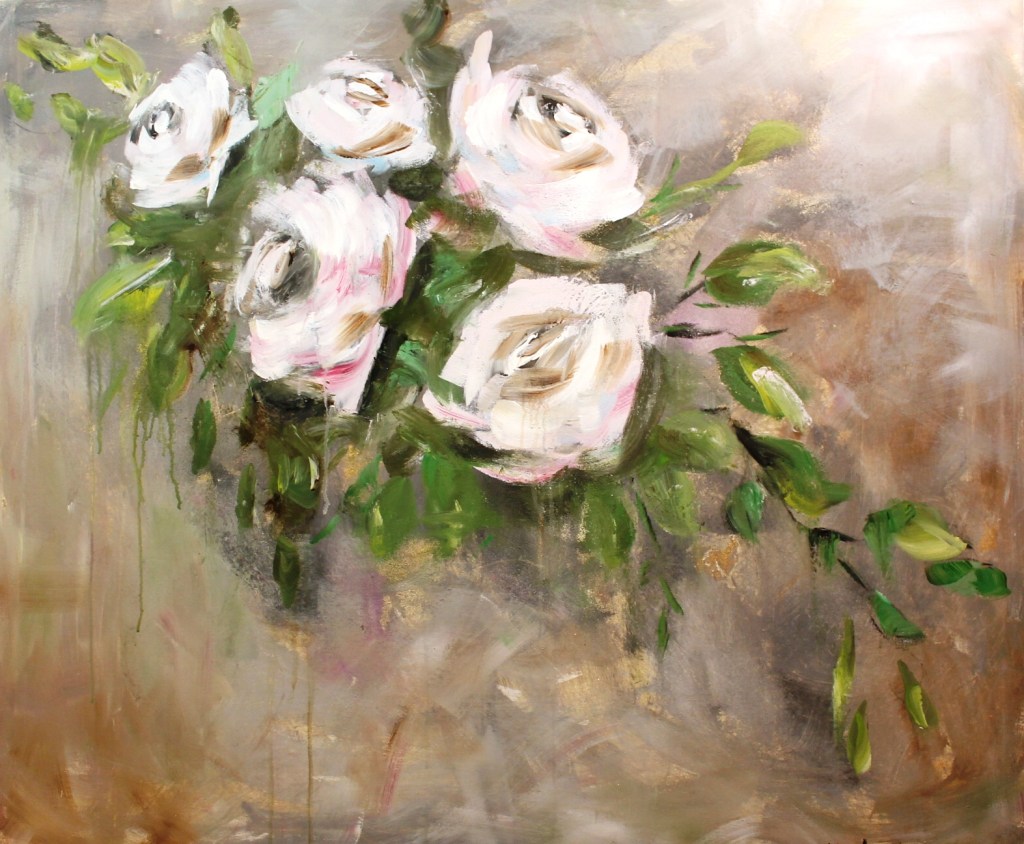 Valkoiset ruusut II, 690,- (100x120) tai 69,-kk Osta kotimaista taidetta edullisesti Ulla Kauhanen, lahjaideoita, lahja valmistuvalle, syntymäpäivälahja, taulu lahjaksi, ullakauhanen.fi